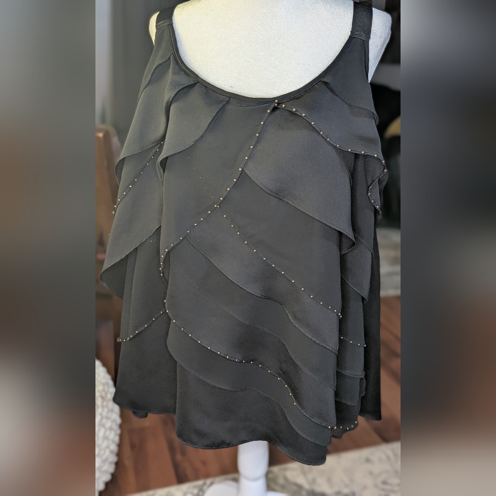 Lane Bryant Black Layered Top with Gold Accents